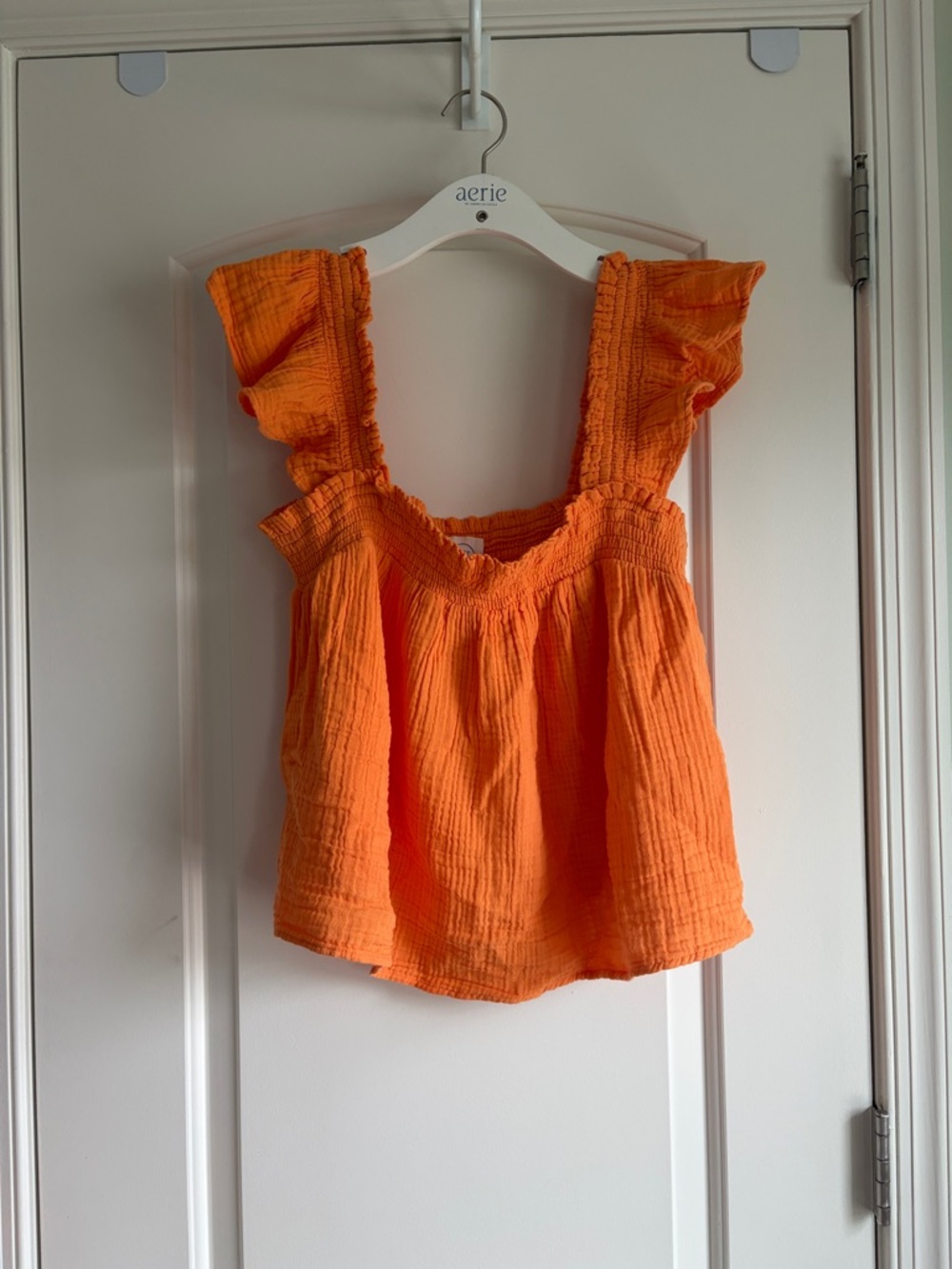 LOFT Orange Gauze Ruffle Tank